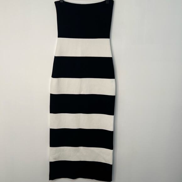Club Monaco Milano Strapless Maxi Dress Bodycon Cocktail Black White Stripe Sz S - Picture 6 of 11